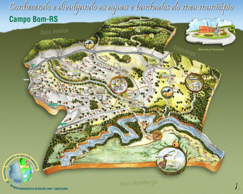 Mapa feito em parceria do projeto Dourado de Campo Bom e comitesinos